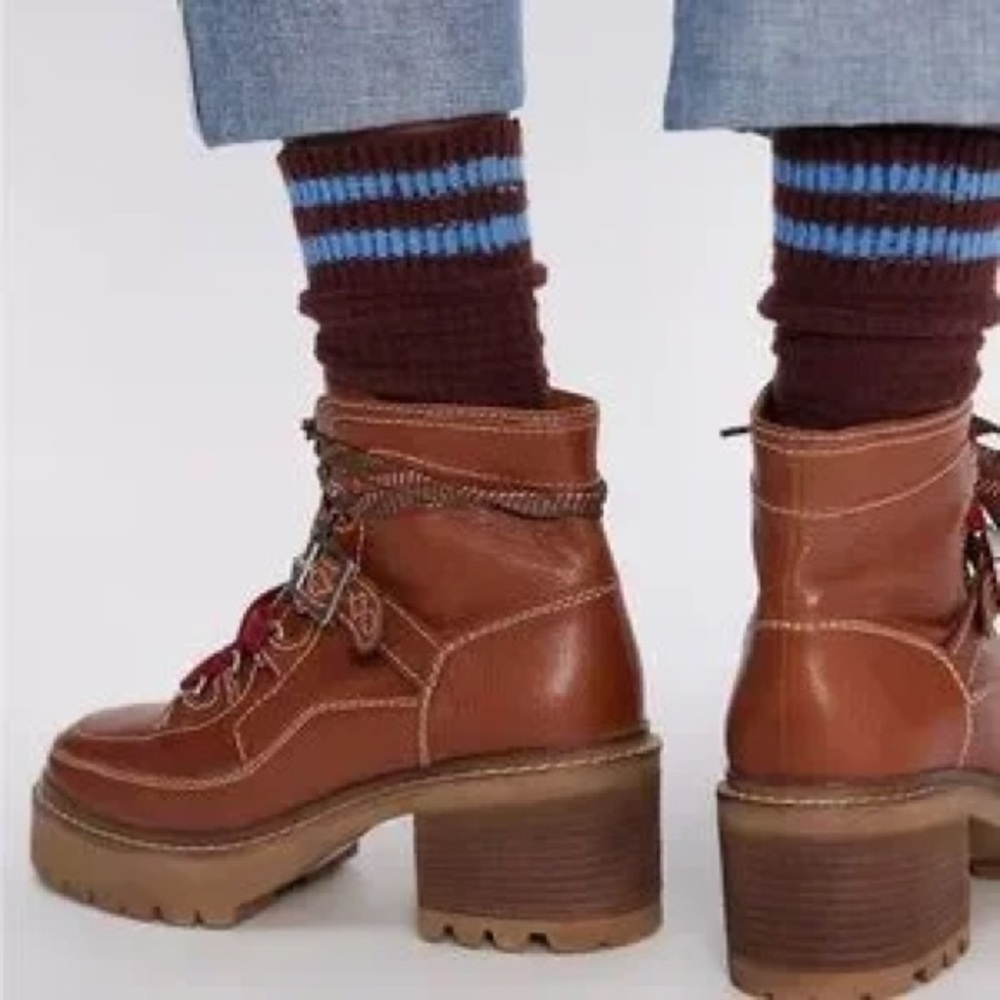 Free People Jasper Hiker Ankle Boots Women's utility Vintage Tan Leather 6,5 - Picture 2 of 13